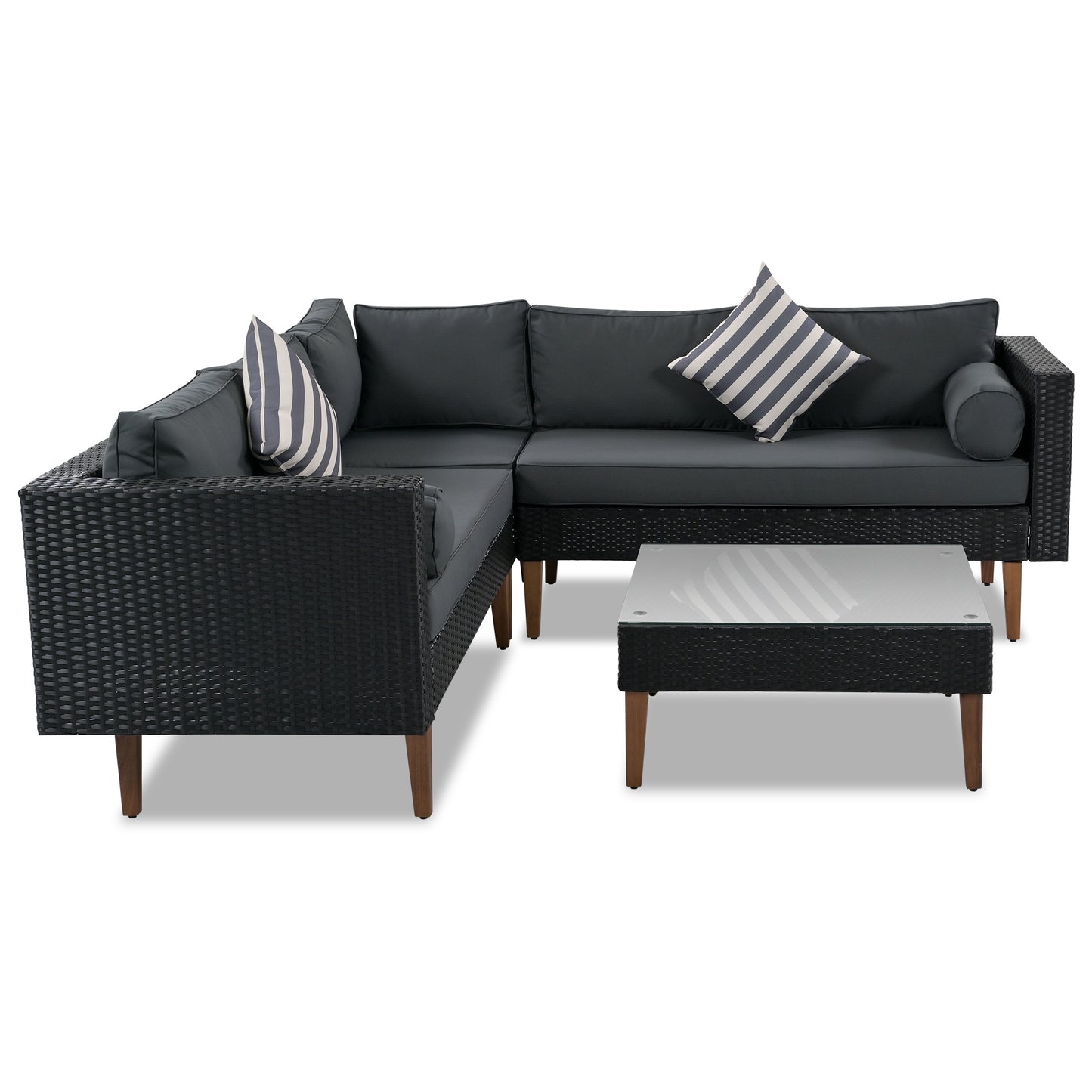 Selma  4 Pc Outdoor Wicker Sofa Set - Black+ Gray