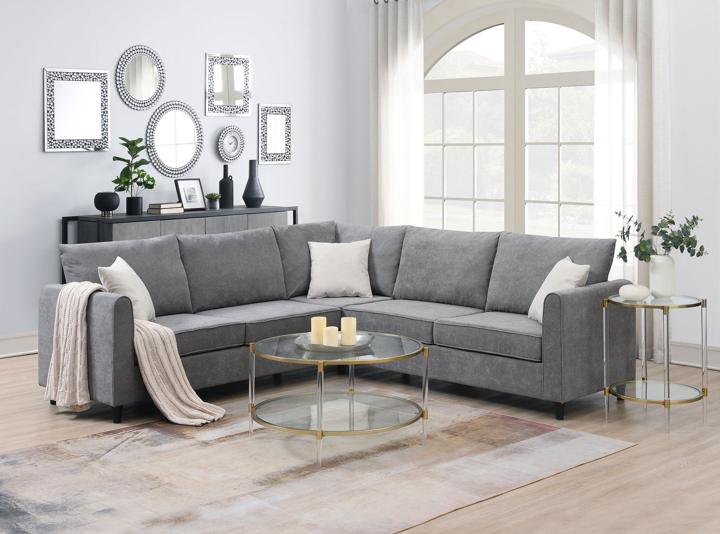 Elara Upholstered Living Room Sectional Sofa -Gray