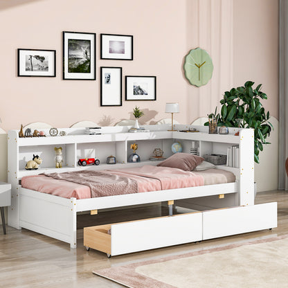 Parker Twin Size Daybed with Bookcases -Drawers - White