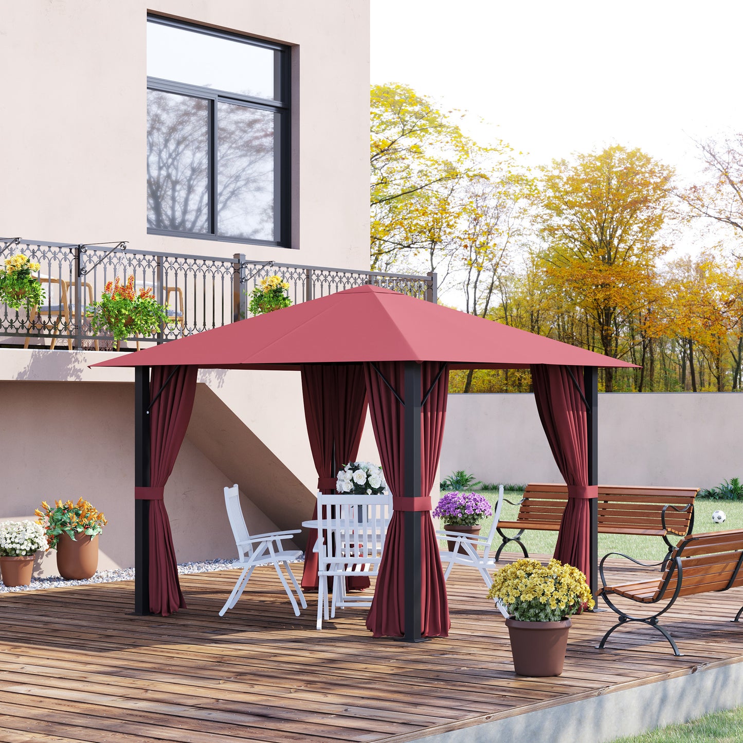 Ofena 10 x 10 ft Patio Gazebo Aluminum Frame with Sidewalls - Red