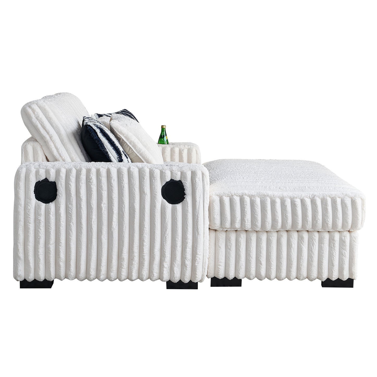 Gene Square Arm Loveseat With Ottoman - Beige