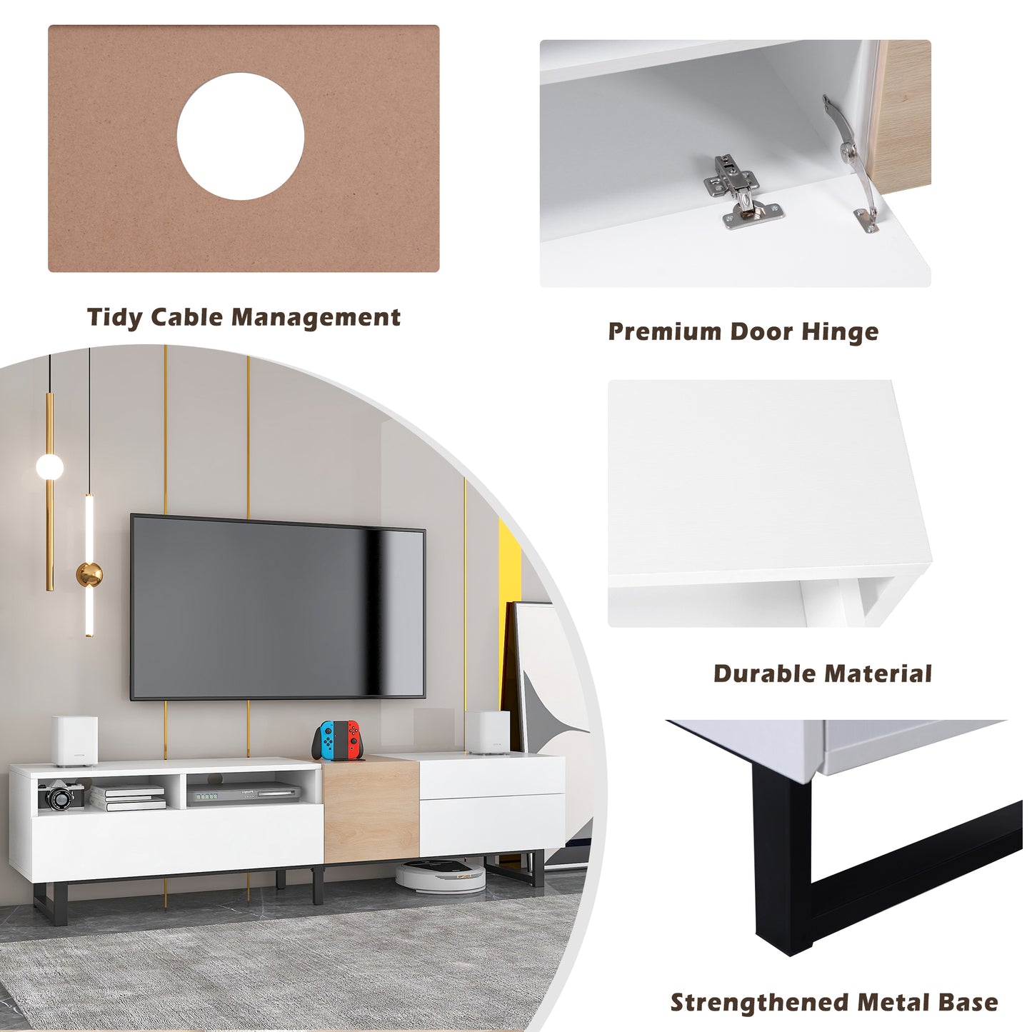 Vato Modern TV Stand Entertainment Center - White