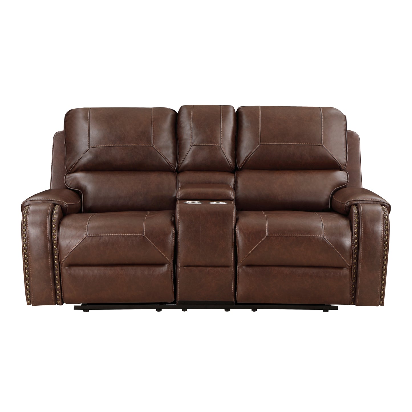 Hampton Double Glider Reclining Brown Love Seat with Center Console