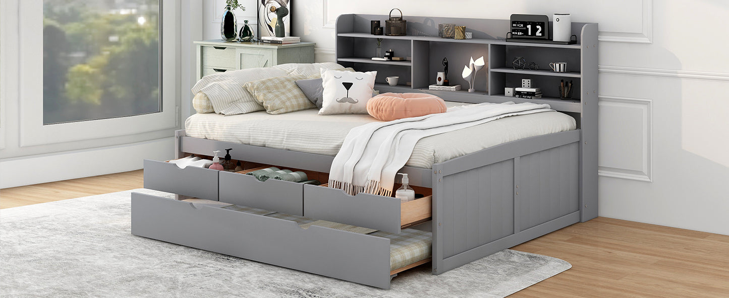 Gini Full Size Daybed with Trundle and Storage - Light Gray