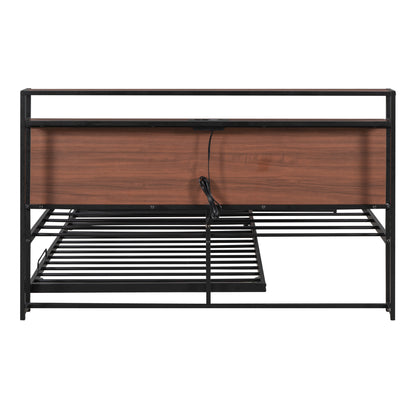 Draven Queen Size Metal Platform Bed Frame with Trundle - Black