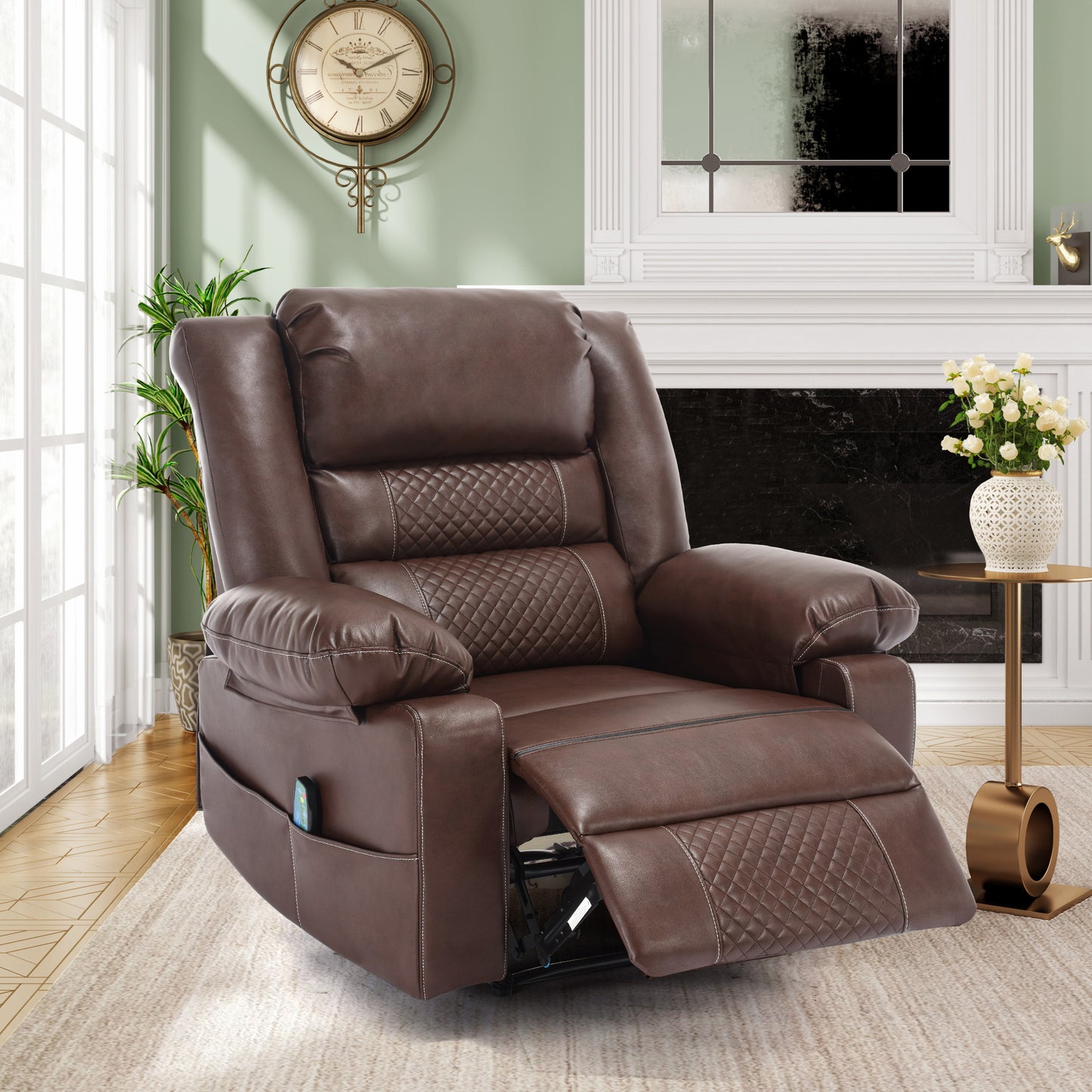 Newman Breathable Leather Massage Recliner Chair - Brown