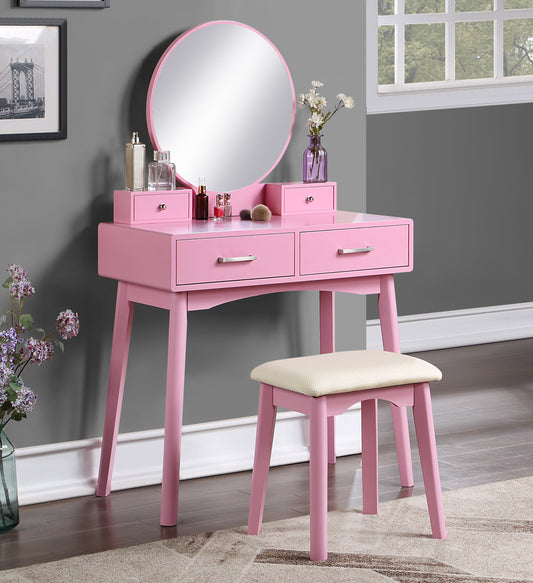 Liannon Wood Vanity and Stool Set - Pink