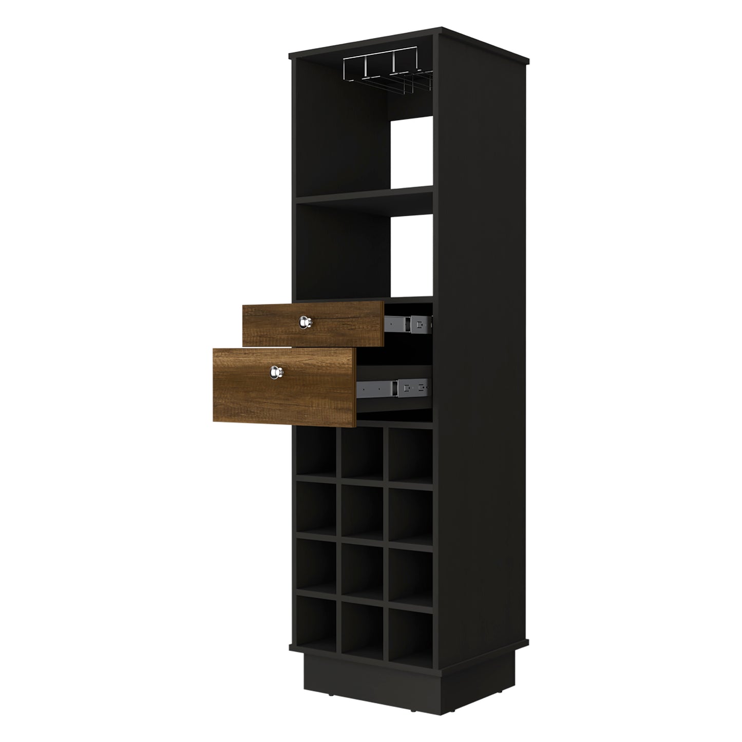 Pierpont 12-Bottle 2-Drawer 1-Shelf Bar Cabinet - Black/ Walnut