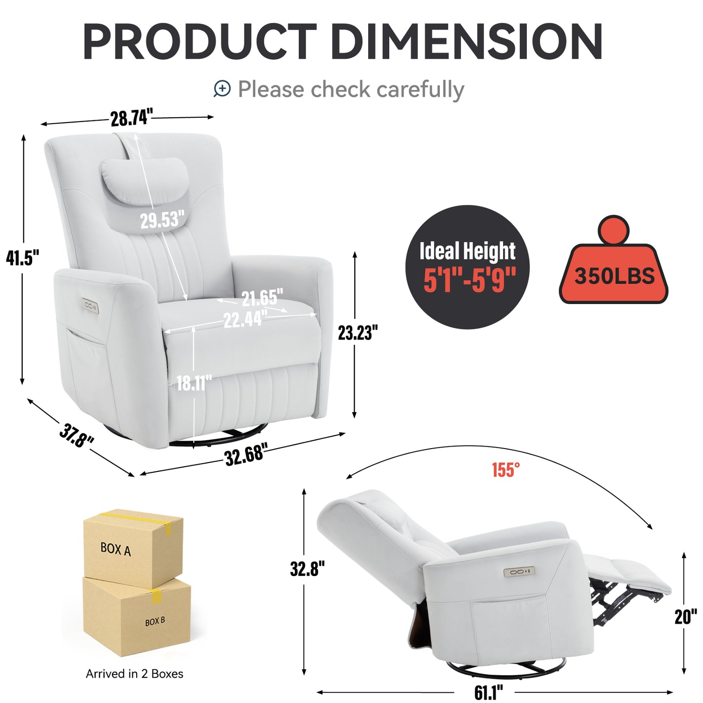 Davila Swivel and Rocker Power Recliner Chair with Lumbar and Neck Support - Beige