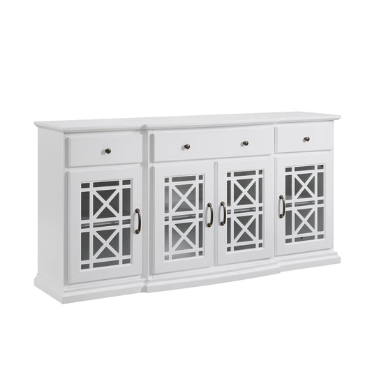 Classic Fretwork Detailed Glass-Door Sideboard - White