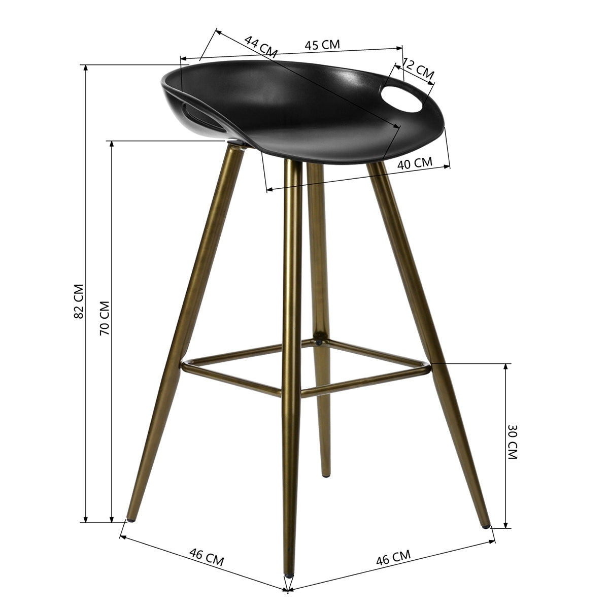 Bak Bar & Counter Stool - Black & Gold Set of 2