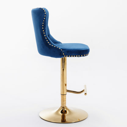 Stellar Golden Swivel Velvet Barstools Adjusatble Height - Blue  Set of 2