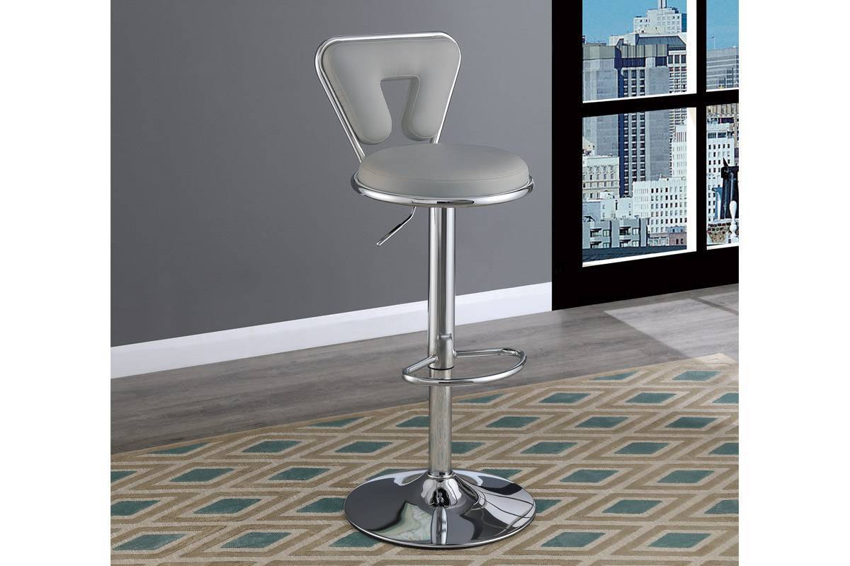 Vita Adjustable Bar stool  Faux Leather Chrome Base - Gray  Set of 2