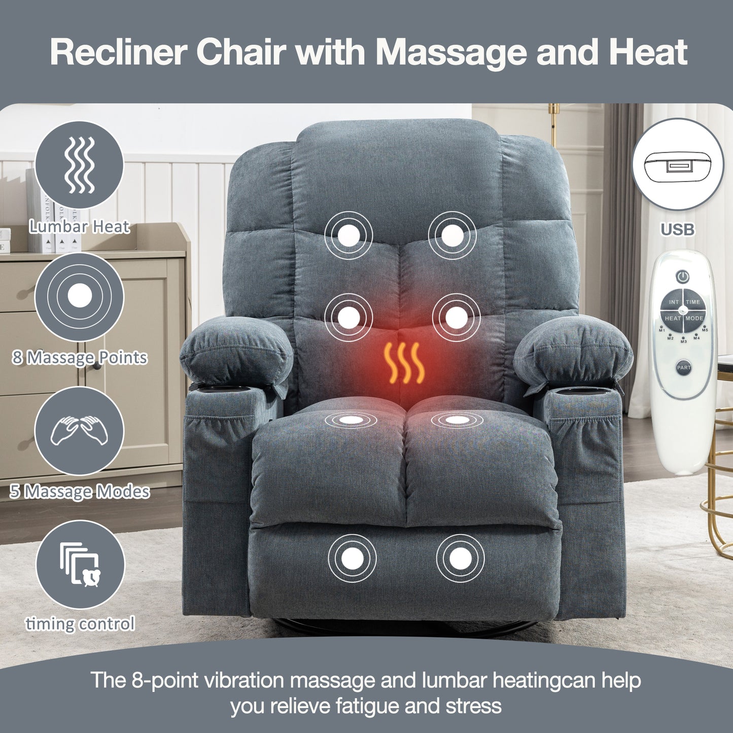 Cruiser Massage Rocker Recliner Chair - Blue