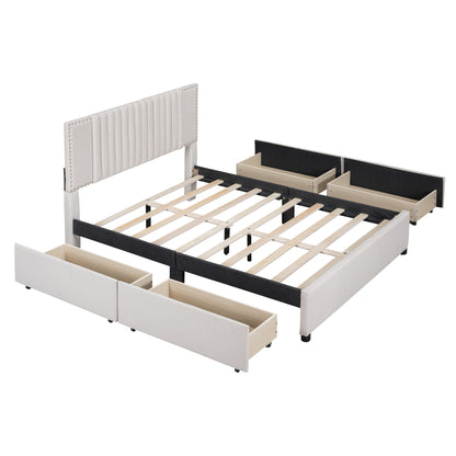 Novy Full Size Platform Bed with Twin XL Size Trundle - Beige