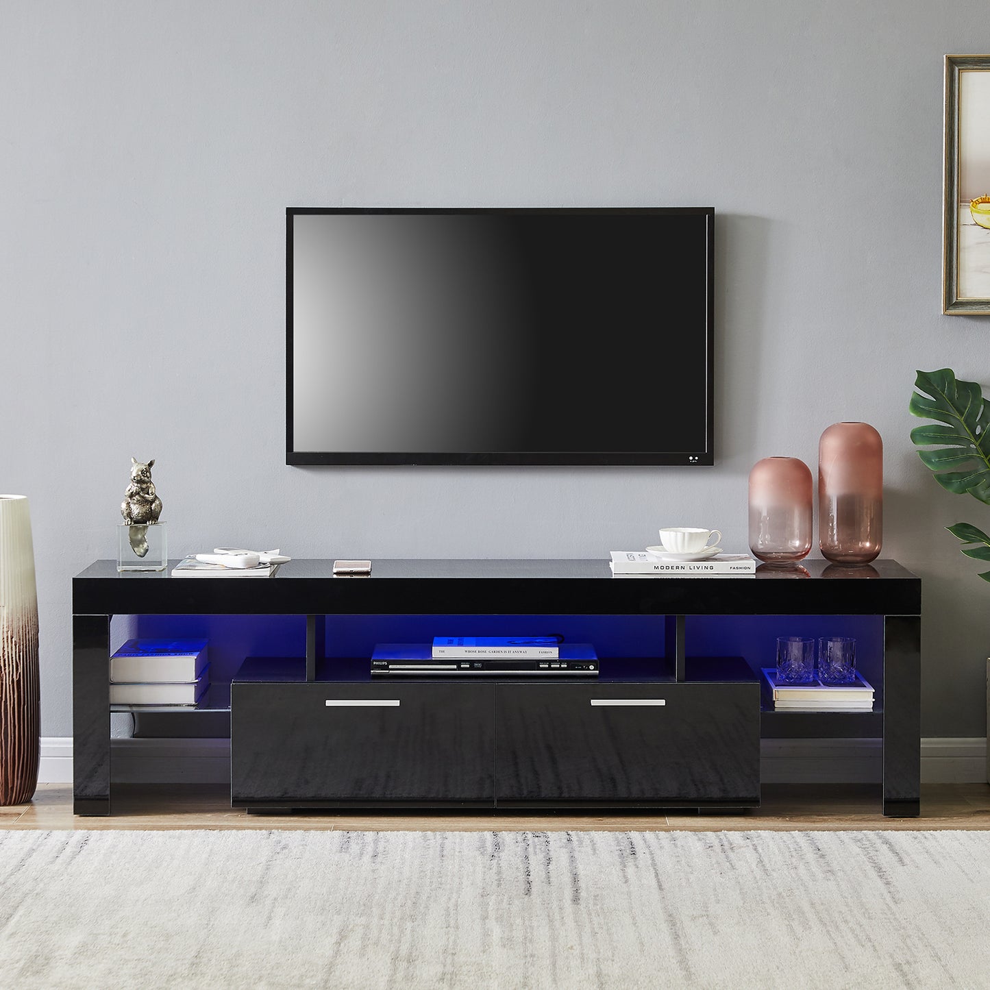 Lacey TV Stand with LED light - Black