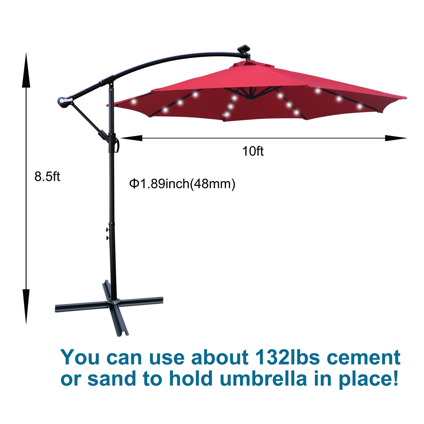 Alexa 10 ft Outdoor Umbrella Solar LED with Cross Base - Red