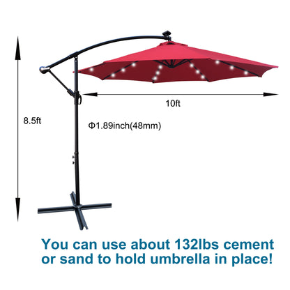 Alexa 10 ft Outdoor Umbrella Solar LED with Cross Base - Red