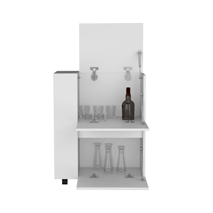 Glasgow Bar Cart Pull-Down Door Cabinet- White