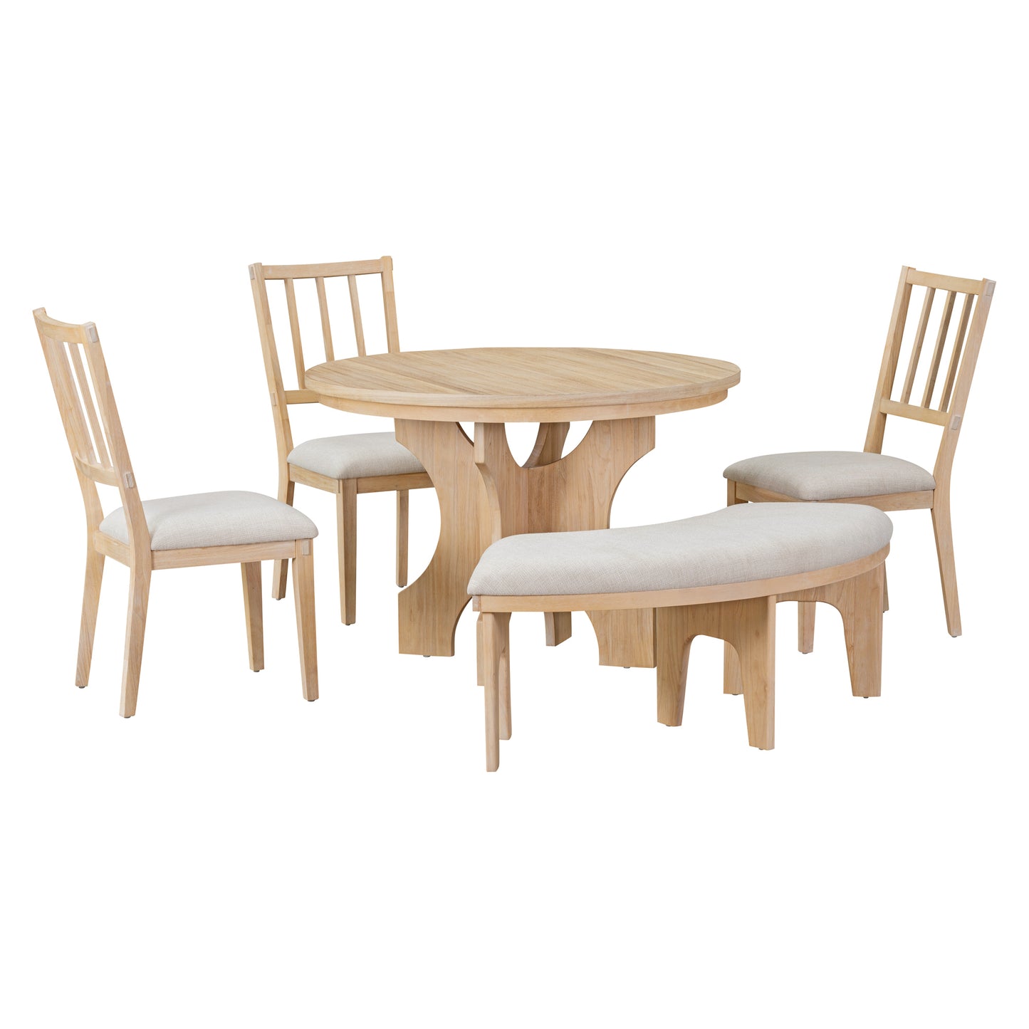 Todd 5pc Dining Set Round Table 4x Side Chairs - Natural