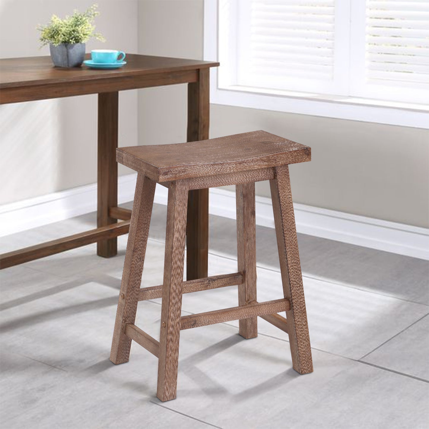 Wooden Frame Saddle Seat Counter Height Stool - Brown