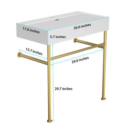 Bathroom Console Sink with White Basin Gold Legs