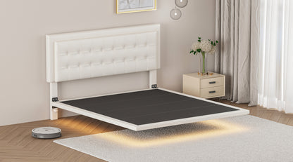 Omi Queen Floating Bed Frame w Motion Activated Night Lights -White