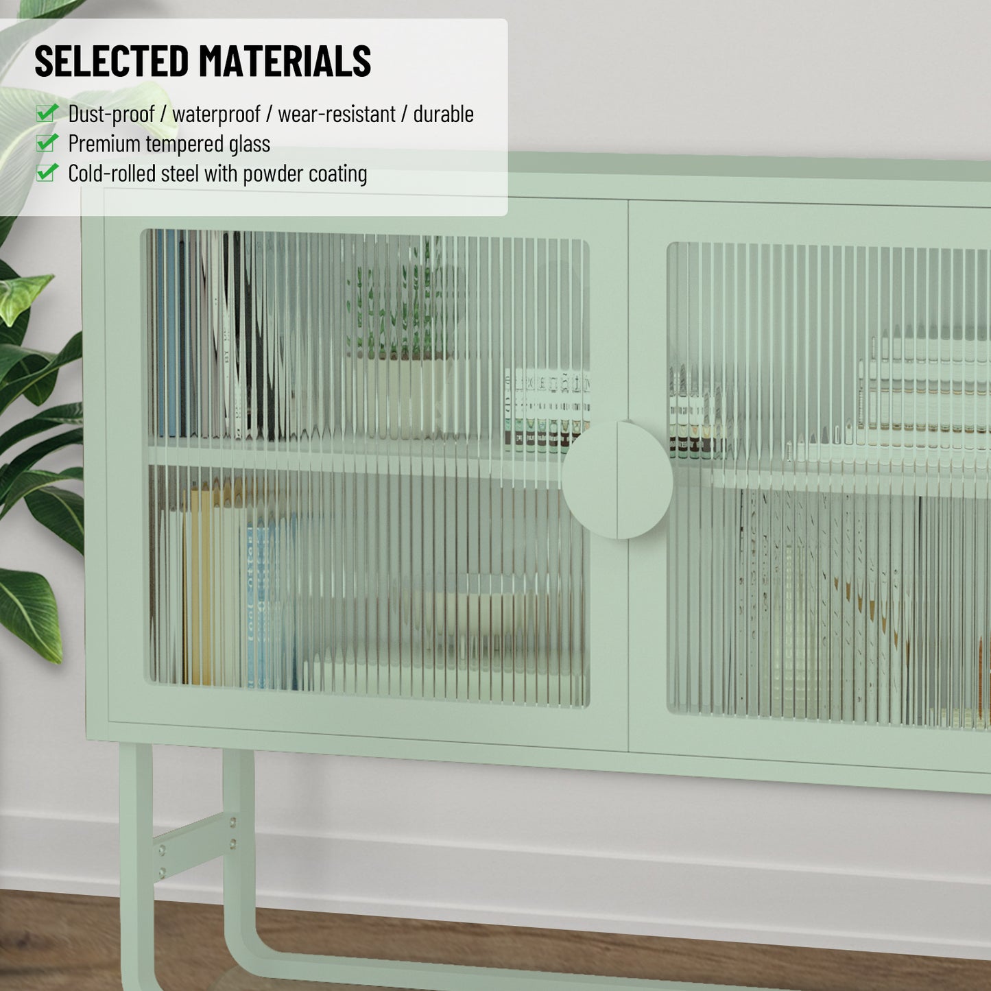 Tempered Glass Cabinet Credenza - Light Green