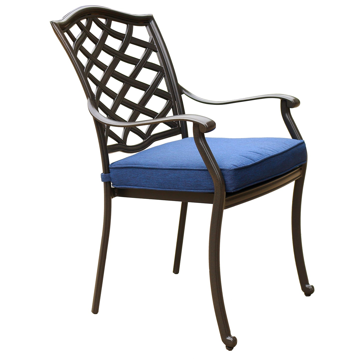 Rosita Patio Aluminum Dining Arm Chair With Cushion (Set of 2) - Navy Blue