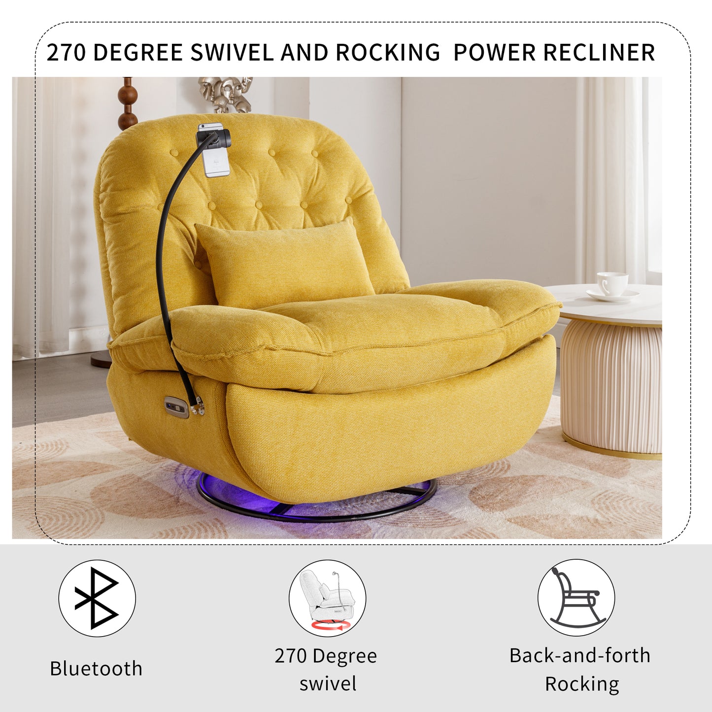 Roxie 270 Degree Swivel Power Recliner with Voice Control - Yellow