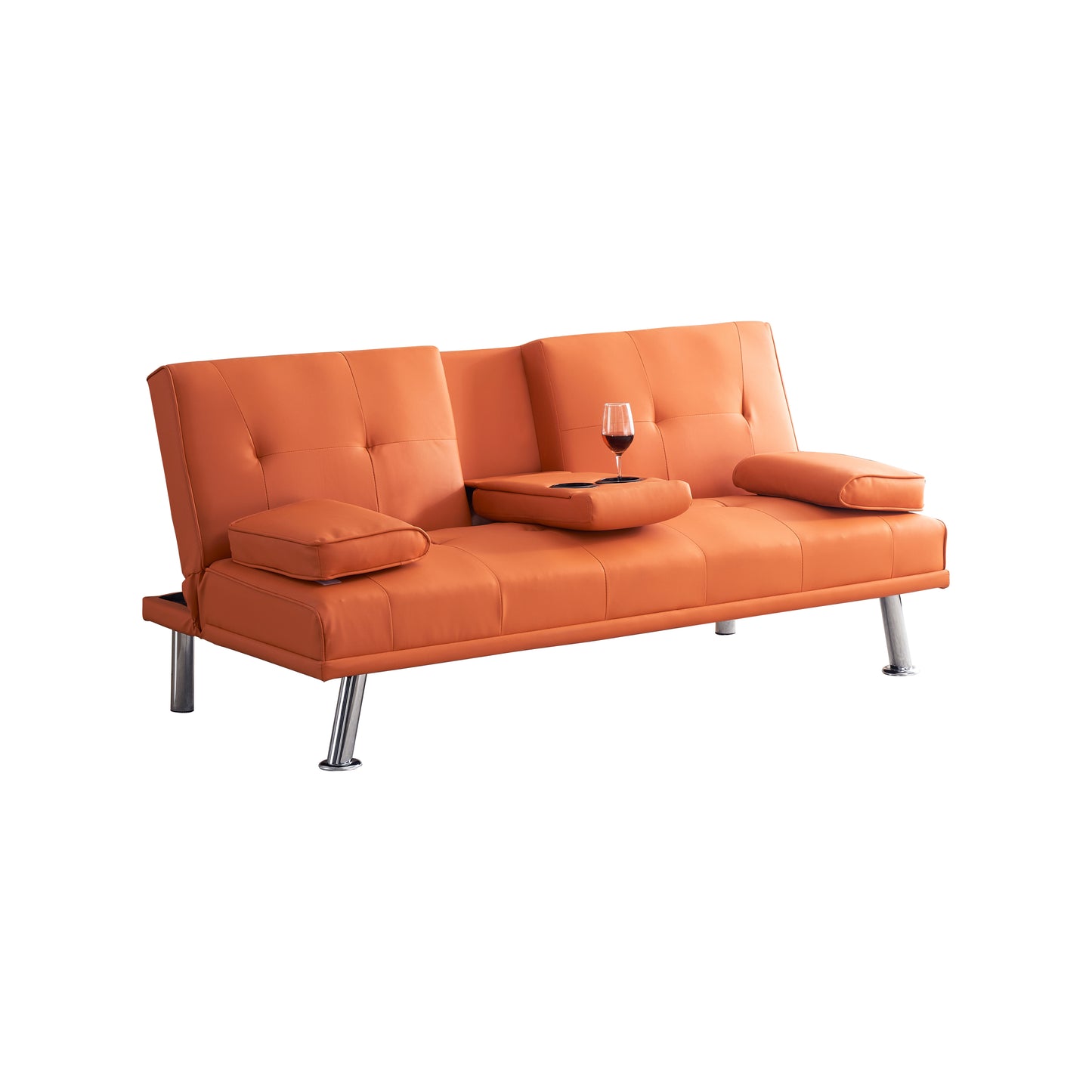 Neza Convertible Faux Leather Sofa Bed  - Orange