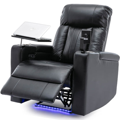 Anika Premium Power Recliner with Swivel Tray Table - Black