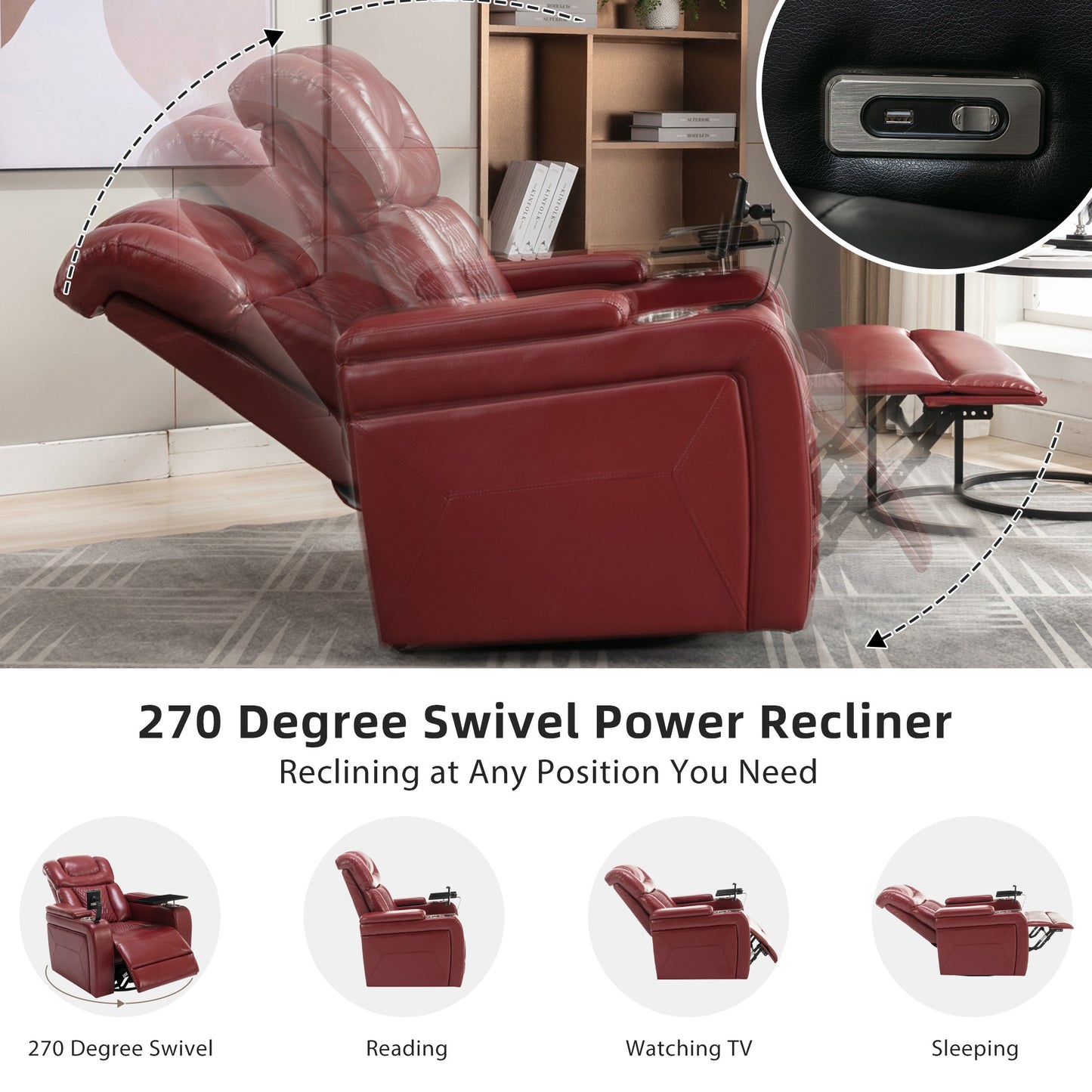 Comfort Max 270 Degree Swivel Power Recliner - Red