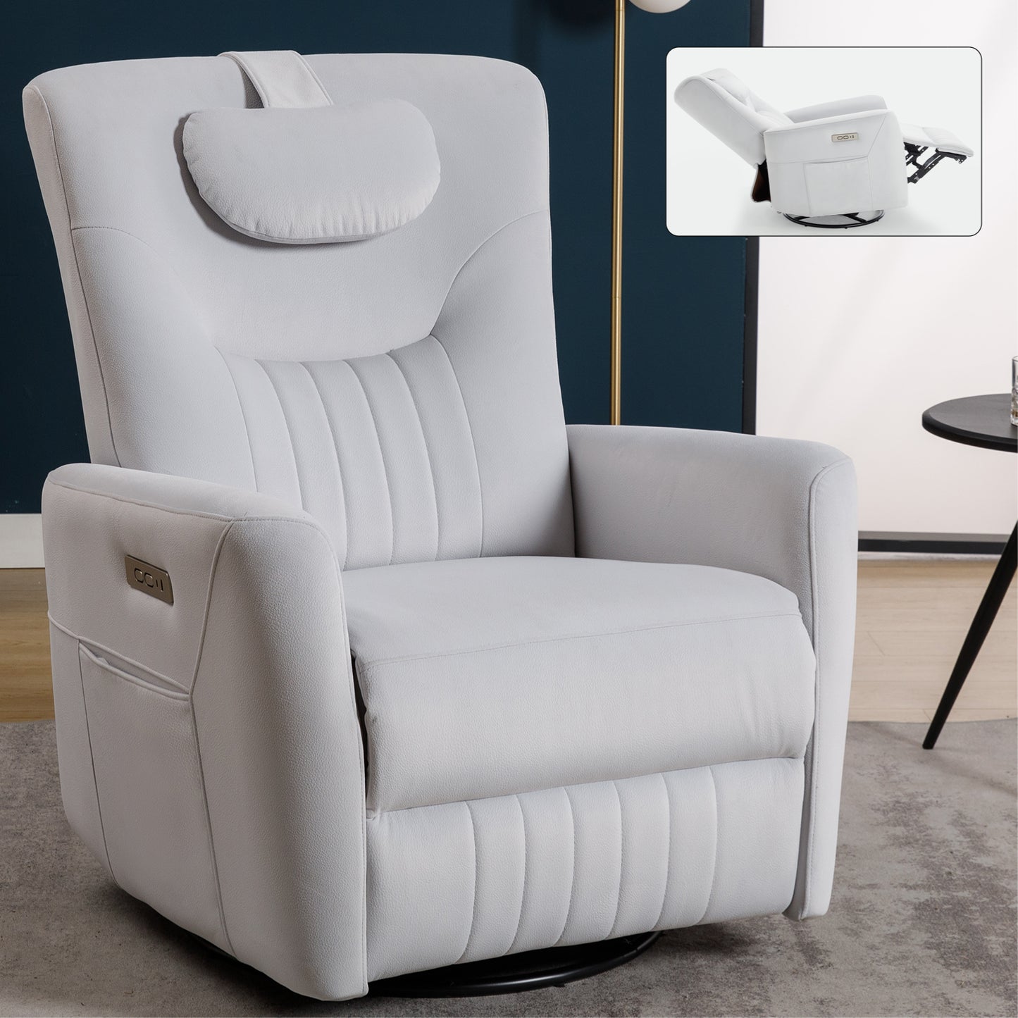 Davila Swivel and Rocker Power Recliner Chair with Lumbar and Neck Support - Beige