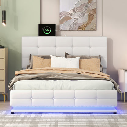 Luxury Dream Full Bed with Smart Storage and LED Illumination - White