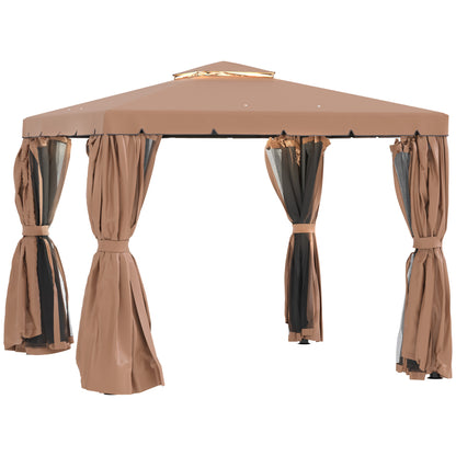 Caruso 10 x 10 ft  Gazebo Canopy Shelter  with Double Vented Roof - Brown