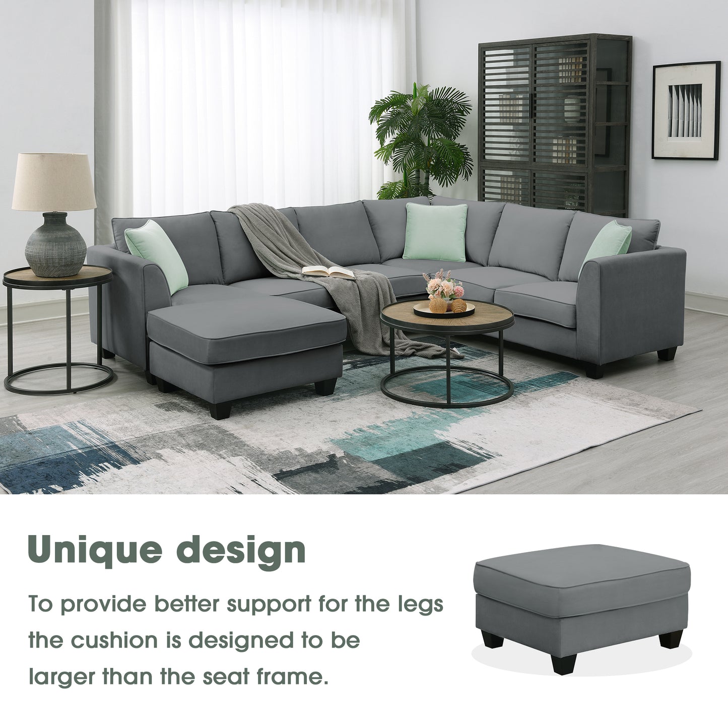 Harper Modular Sectional Sofa with Ottoman - Grey