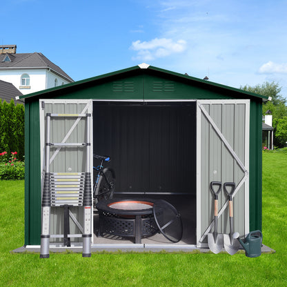 Homer 10 X 8 ft Metal Garden Sheds Outdoor Storage - Green+White