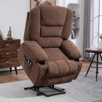 Kenzo Power Lift Recliner Chair Sofa with Vibration Massage and Heat - Brown