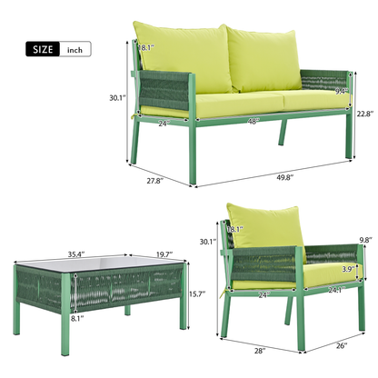 Mixon 4 Pc Patio Rope Sofa Set - Green