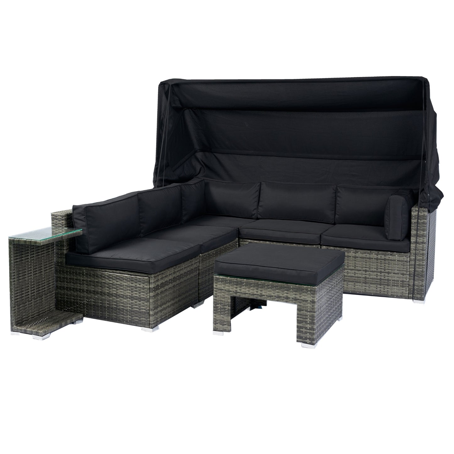 Vo 7 Pc Patio Sectional Sofa Set w/Retractable Canopy