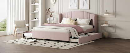 Mali Queen Size Platform Bed with Wingback Headboard - Pink