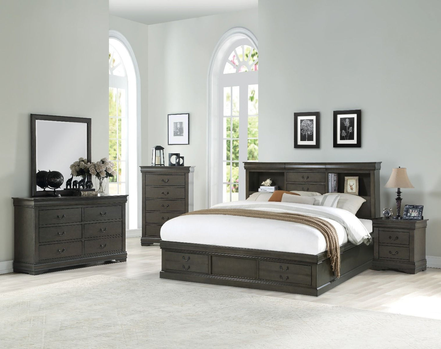 Louis Philippe III Queen Bed - Dark Gray