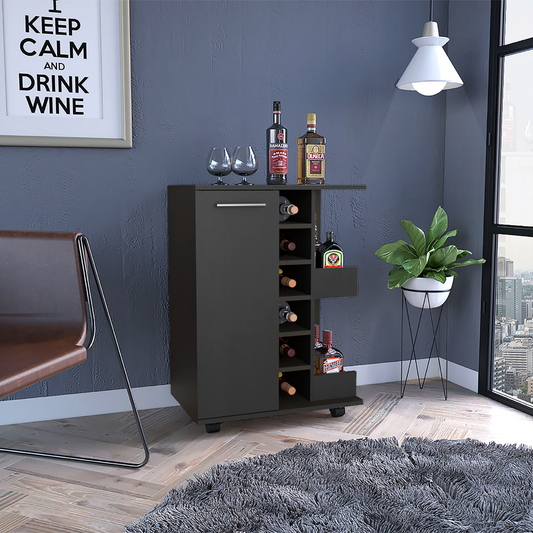 Minta Bar Cabinet With 2 Side Shelves - Black