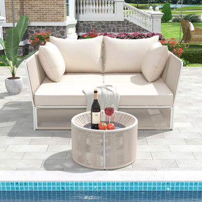 Freeda 2 Pc Outdoor Sunbed and Coffee Table Set - Beige