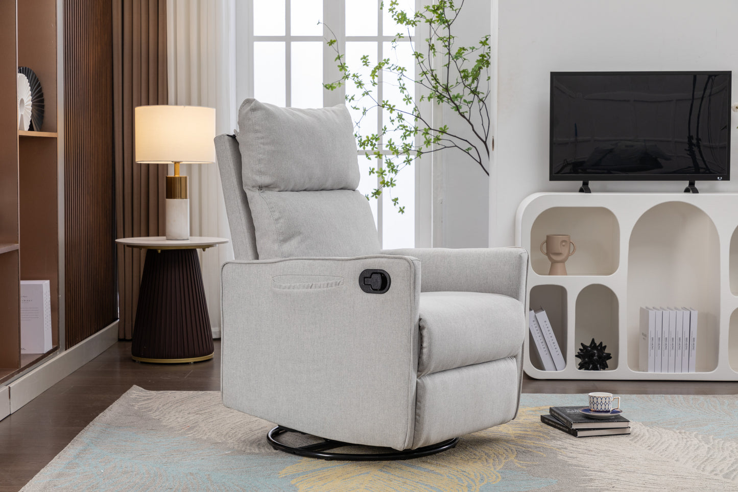 Cotton Linen Fabric Swivel Rocking Chair - Light Gray