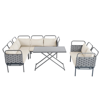 Rocio 5 Pc Patio Woven Rope Sectional Sofa Set - Gray+Beige