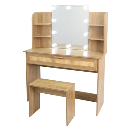 Brooks Vanity Desk Set With LED Lighting Mirror - Natural