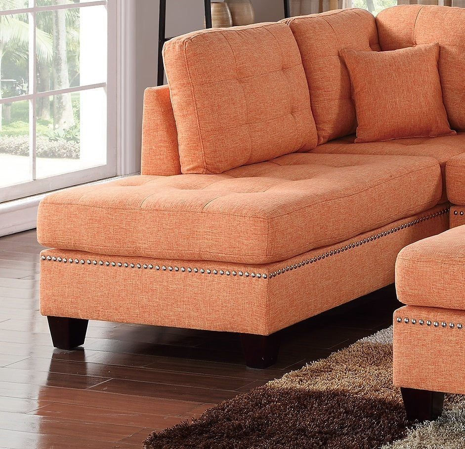 Amara 3pcs Sectional Reversible Chaise Sofa And Ottoman - Orange