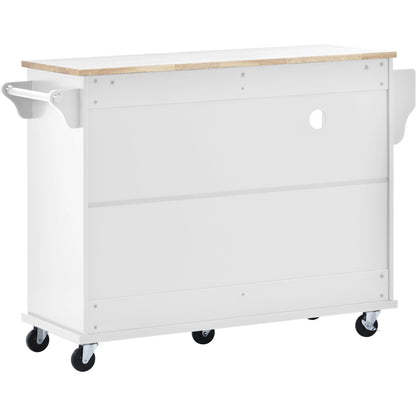 Retro Kitchen Island Cart with Storage Cabinet - White